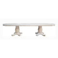 Table de salle à manger, double piédestal, 84-120 pouces blanc perle antique