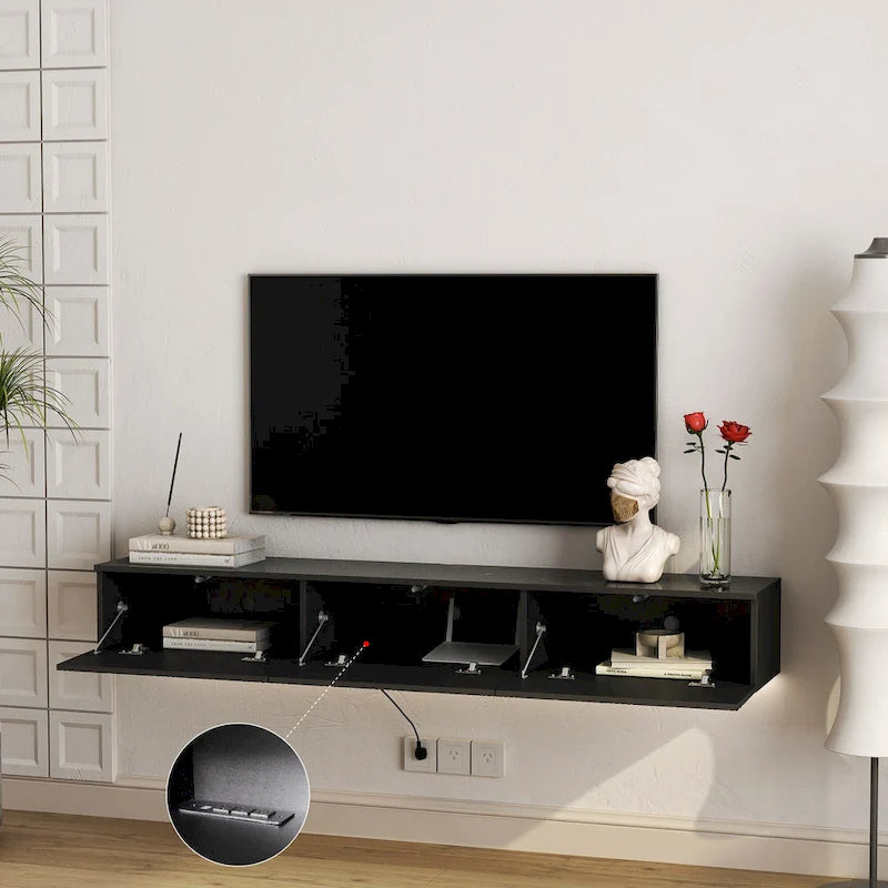 Meuble TV flottant mural avec LED 16 couleurs, meuble TV moderne 69 pouces, meuble TV flottant, meuble de divertissement