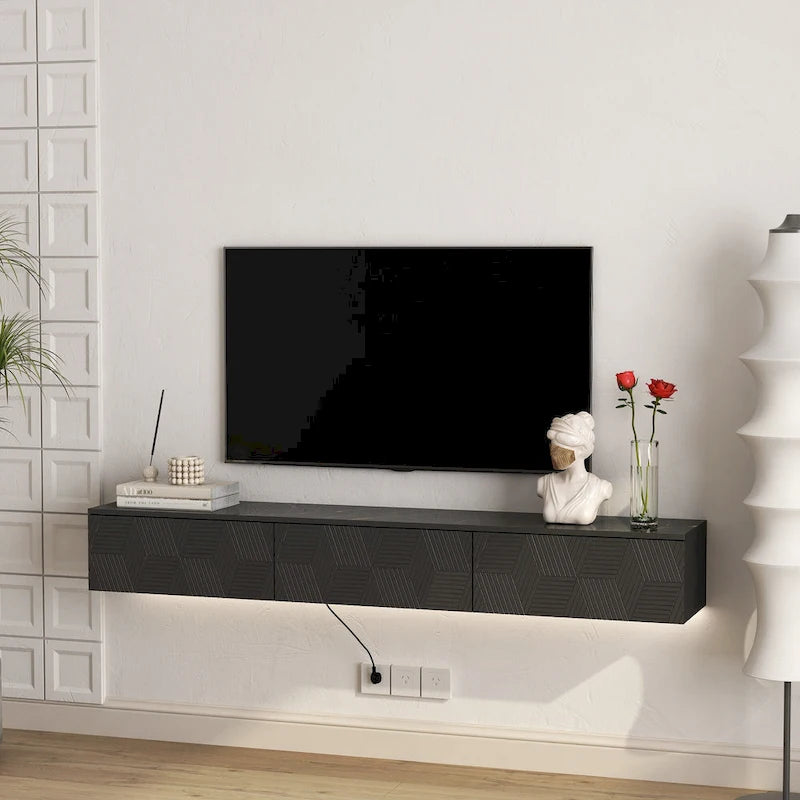 Meuble TV flottant mural avec LED 16 couleurs, meuble TV moderne 69 pouces, meuble TV flottant, meuble de divertissement