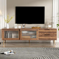Meuble TV moderne pour téléviseur 75"+, Console TV avec 2 portes en verre, Meuble de rangement avec 2 tiroirs et armoire de rangement