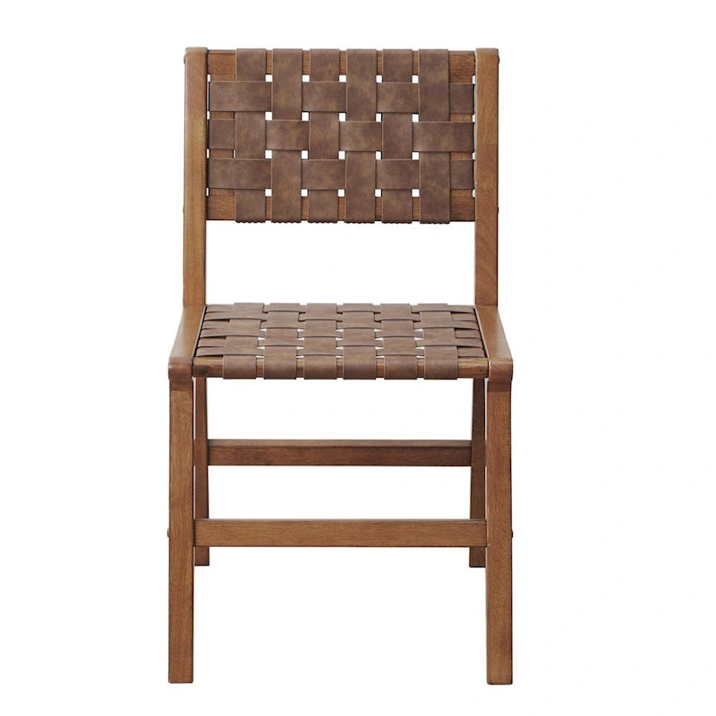 Chaise de salle à manger avec dossier tressé en similicuir