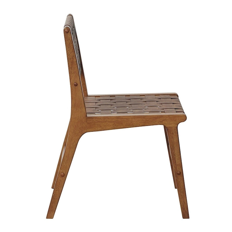 Chaise de salle à manger avec dossier tressé en similicuir