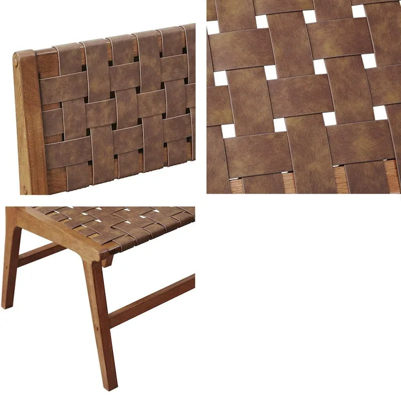 Chaise de salle à manger avec dossier tressé en similicuir