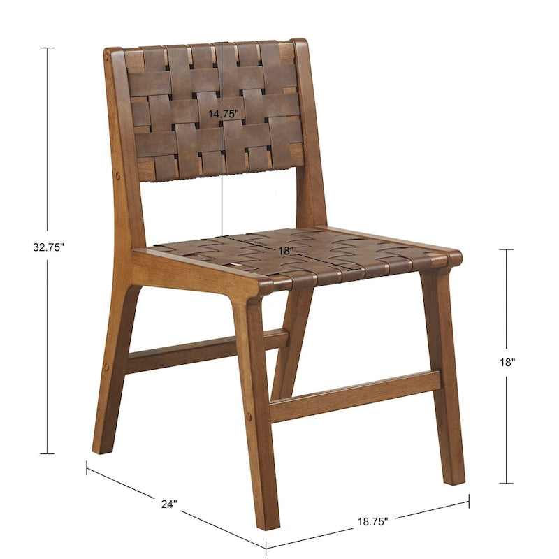 Chaise de salle à manger avec dossier tressé en similicuir
