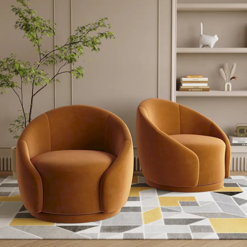 Fauteuils d'appoint pivotants en velours bouclé