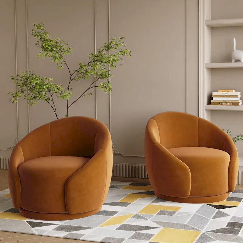 Fauteuils d'appoint pivotants en velours bouclé