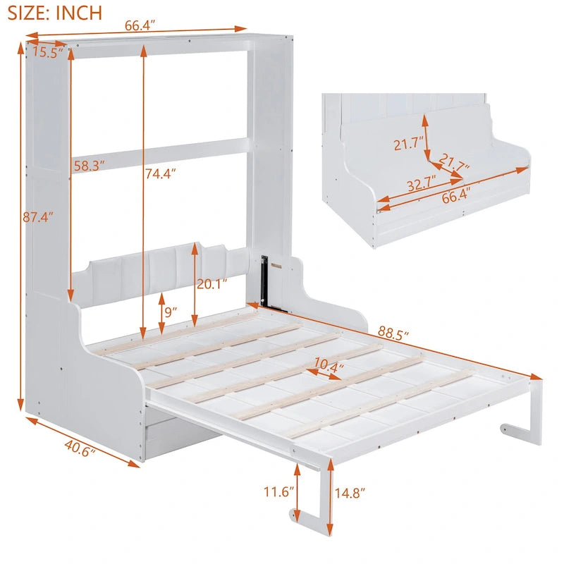 Lit escamotable mural blanc Queen moderne avec coussin