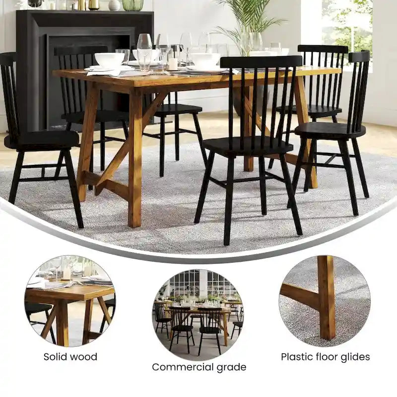 Table à manger en bois massif de qualité commerciale avec piètement tréteau