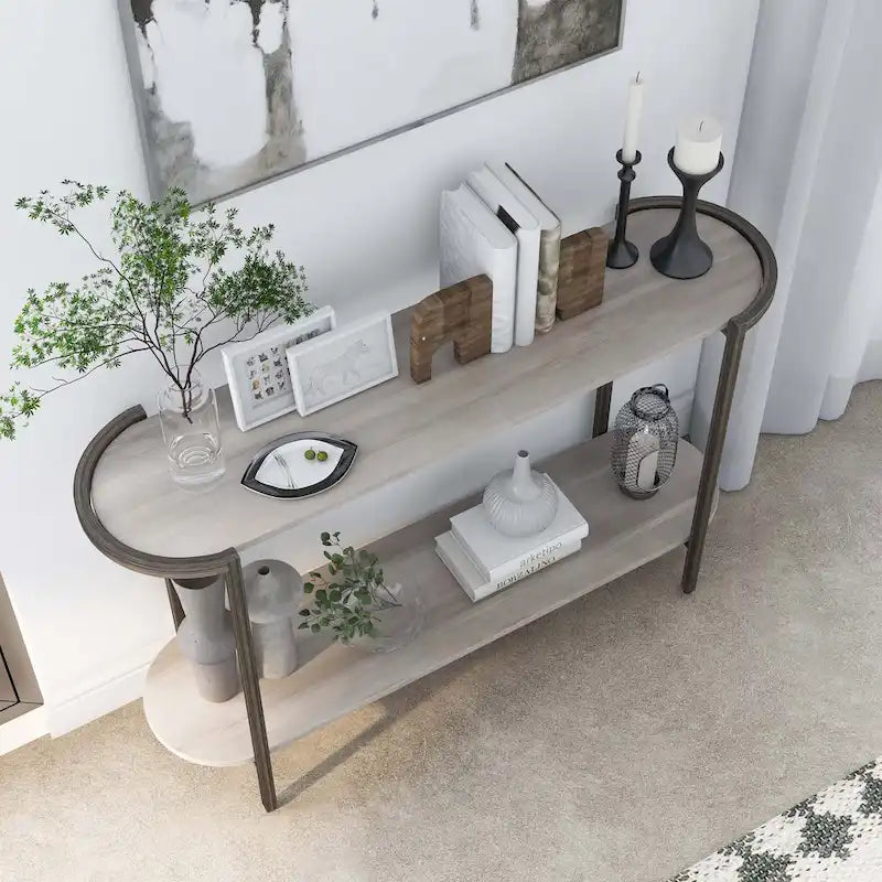 Table console pour canapé 1 étagère en acier gris clair de 49 pouces