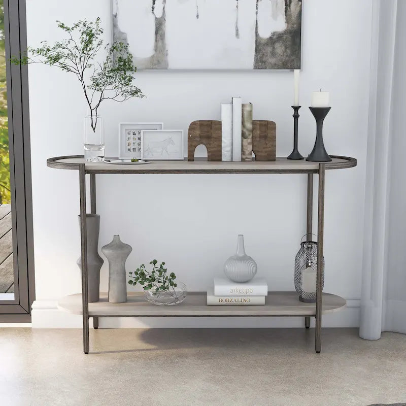 Table console pour canapé 1 étagère en acier gris clair de 49 pouces