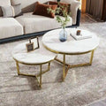 Table basse ronde moderne – Plateau effet marbre et piètement doré