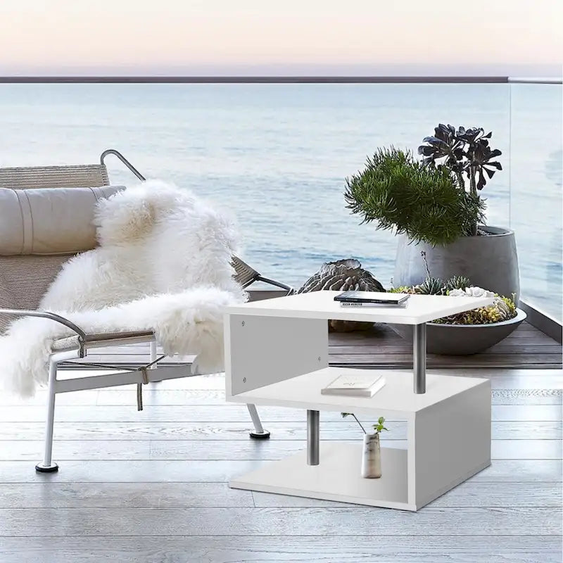 Table d'appoint ou table basse en S à 3 niveaux avec étagère de rangement - 52,6 cm (H) x 43,9 cm (L) x 37,8 cm (P)