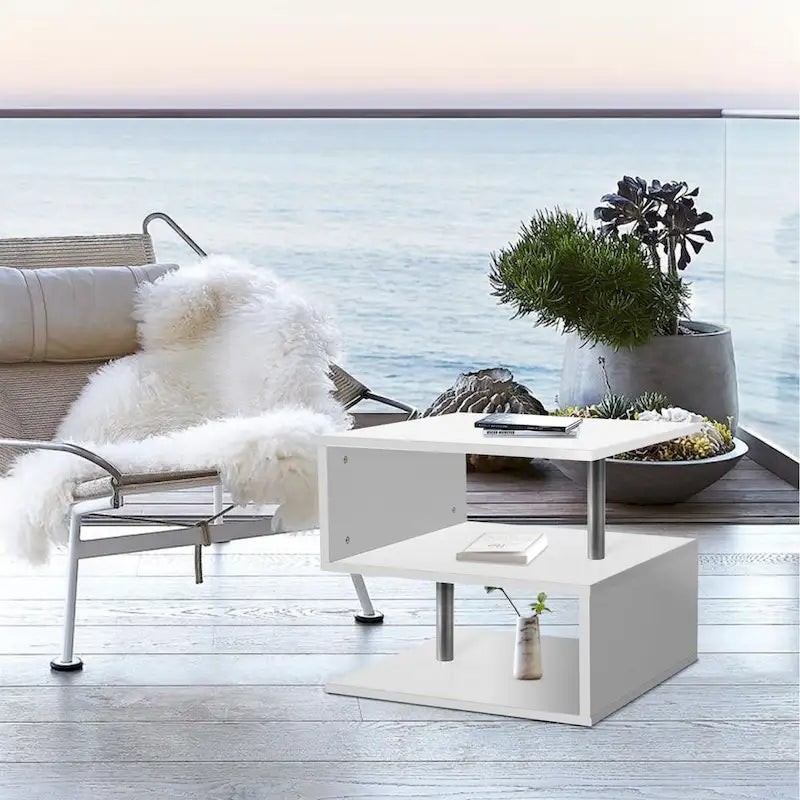 Table d'appoint ou table basse en S à 3 niveaux avec étagère de rangement - 52,6 cm (H) x 43,9 cm (L) x 37,8 cm (P)