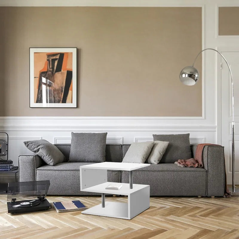 Table d'appoint ou table basse en S à 3 niveaux avec étagère de rangement - 52,6 cm (H) x 43,9 cm (L) x 37,8 cm (P)