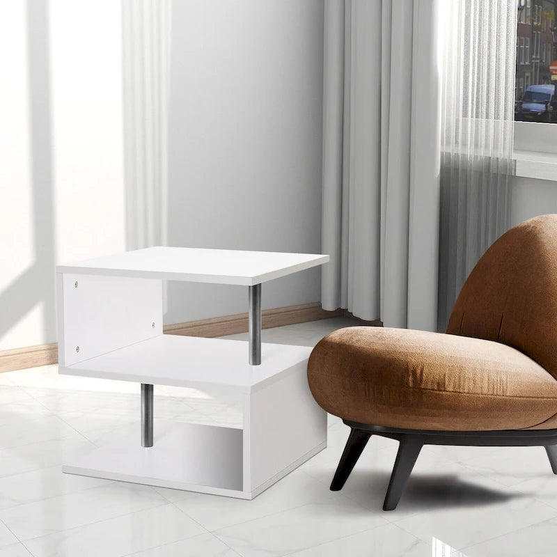 Table d'appoint ou table basse en S à 3 niveaux avec étagère de rangement - 52,6 cm (H) x 43,9 cm (L) x 37,8 cm (P)