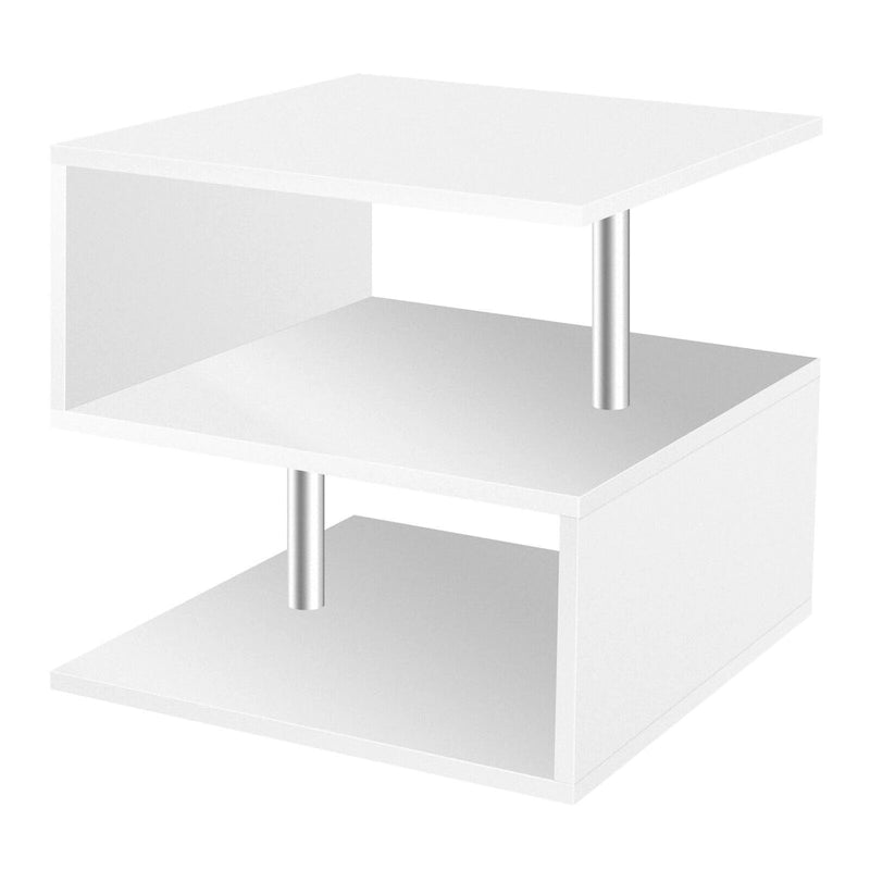 Table d'appoint ou table basse en S à 3 niveaux avec étagère de rangement - 52,6 cm (H) x 43,9 cm (L) x 37,8 cm (P)