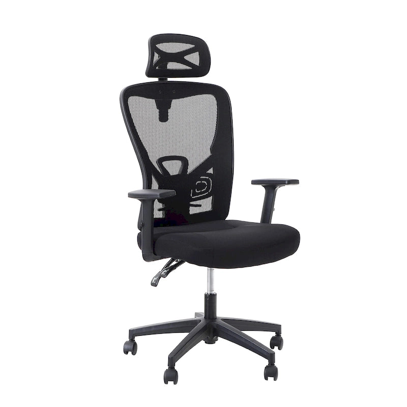 Chaise de bureau à dossier haut en maille avec appui-tête réglable, accoudoirs et fonction d'inclinaison pivotante