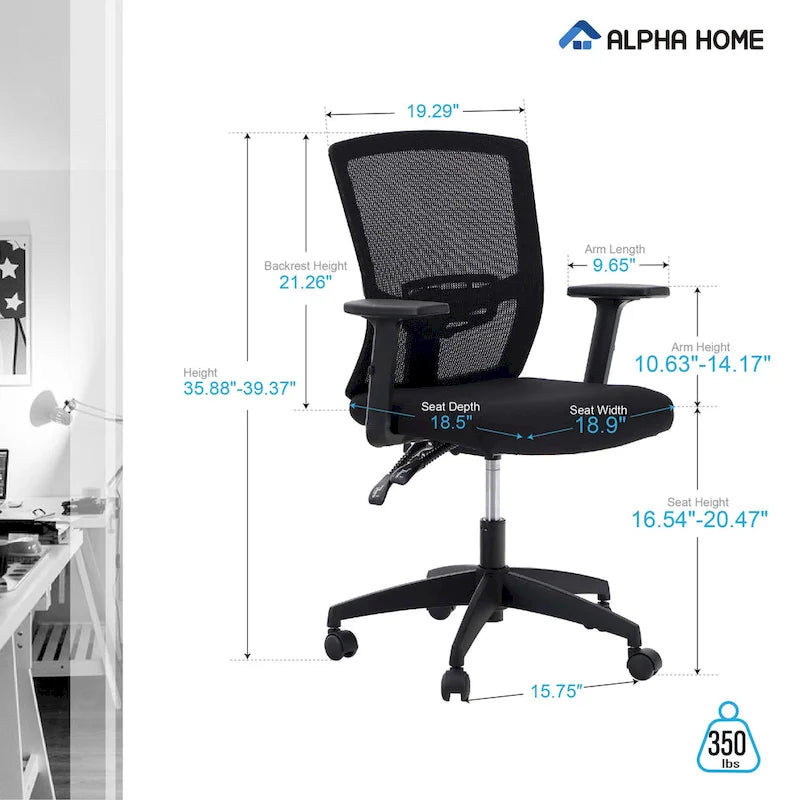 Chaise de bureau à dossier haut en maille avec appui-tête réglable, accoudoirs et fonction d'inclinaison pivotante