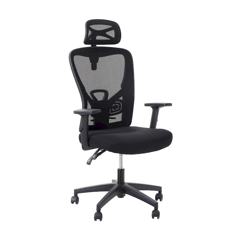 Chaise de bureau à dossier haut en maille avec appui-tête réglable, accoudoirs et fonction d'inclinaison pivotante