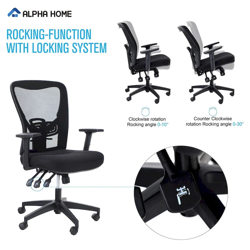 Chaise de bureau à dossier haut en maille avec appui-tête réglable, accoudoirs et fonction d'inclinaison pivotante