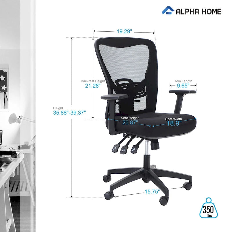 Chaise de bureau à dossier haut en maille avec appui-tête réglable, accoudoirs et fonction d'inclinaison pivotante