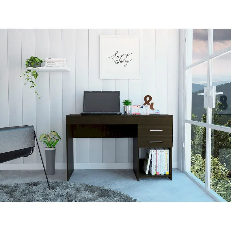 Bureau informatique avec deux tiroirs et un meuble de rangement