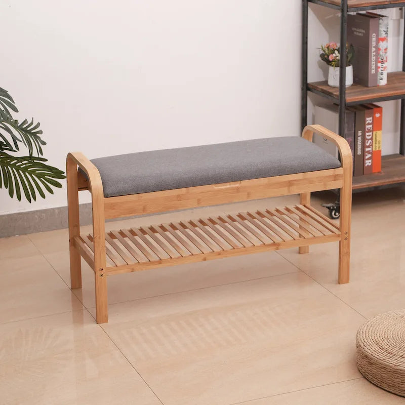 Banc à chaussures en bambou, naturel, 35,5 larg. x 13 prof. x 20 haut.
