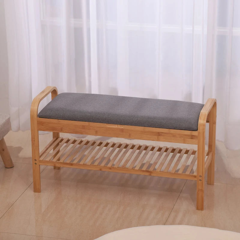 Banc à chaussures en bambou, naturel, 35,5 larg. x 13 prof. x 20 haut.