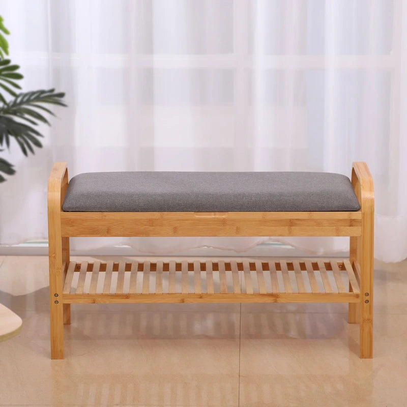 Banc à chaussures en bambou, naturel, 35,5 larg. x 13 prof. x 20 haut.