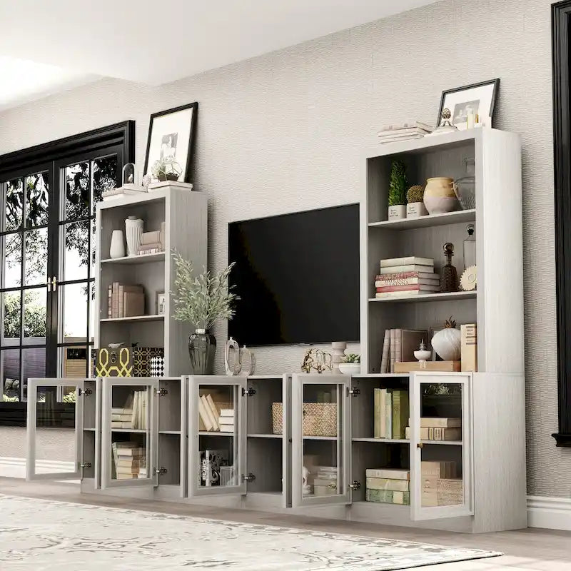 Meuble TV élégant au grain de bois gris - 126x70,9