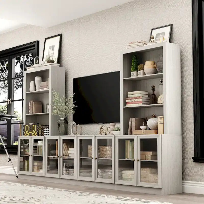 Meuble TV élégant au grain de bois gris - 126x70,9