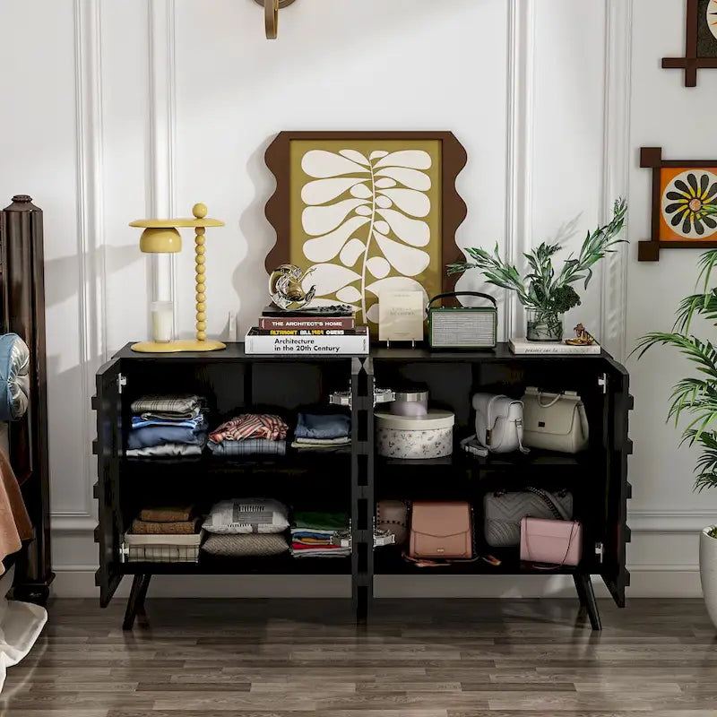 Buffet moderne noir avec grand espace de rangement en laque