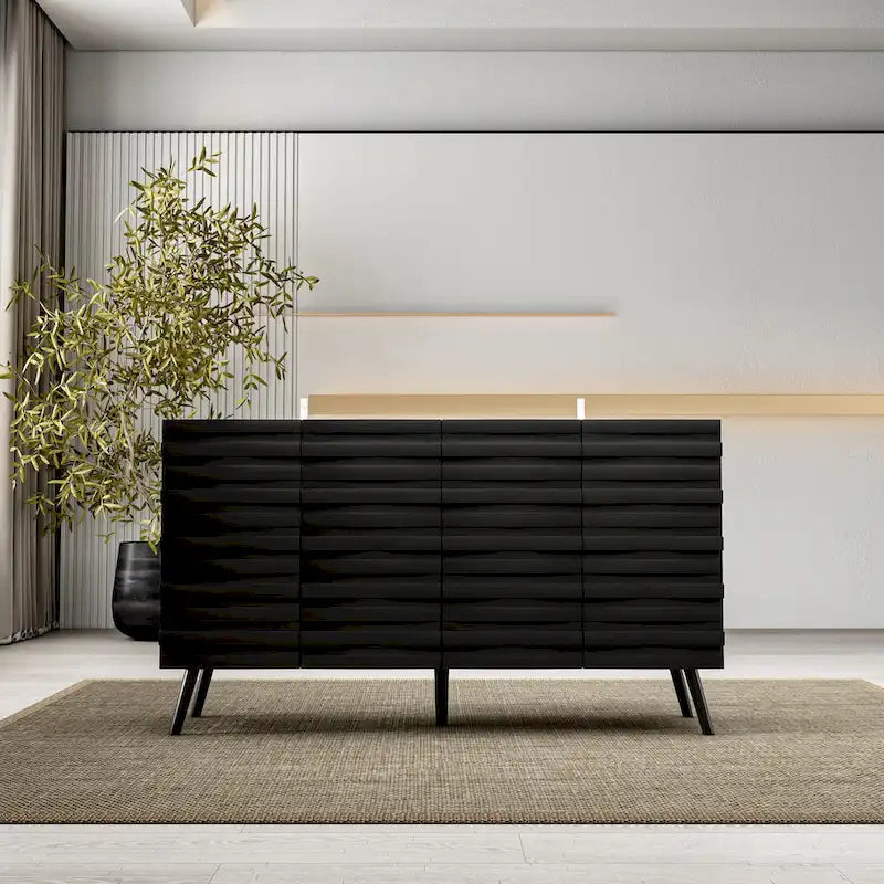 Buffet moderne noir avec grand espace de rangement en laque