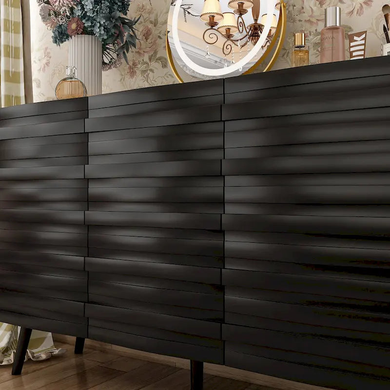 Buffet moderne noir avec grand espace de rangement en laque