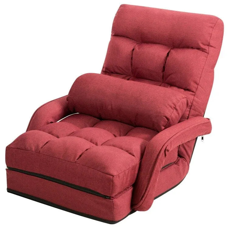 Fauteuil de sol pliant paresseux avec accoudoirs et oreiller - Rouge - 22 x 26 x 29 (L x l x H)