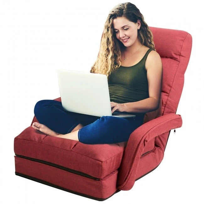 Fauteuil de sol pliant paresseux avec accoudoirs et oreiller - Rouge - 22 x 26 x 29 (L x l x H)
