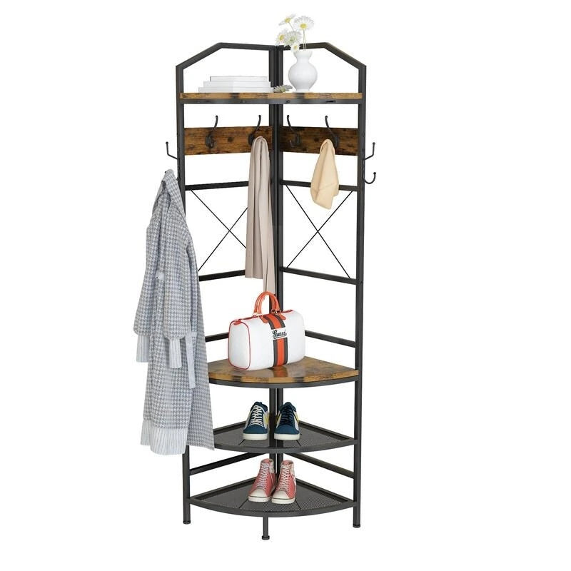 Vestiaire d'angle avec étagères, porte-manteau avec 6 crochets doubles, organisateur pour entrée, couloir, placard, chambre