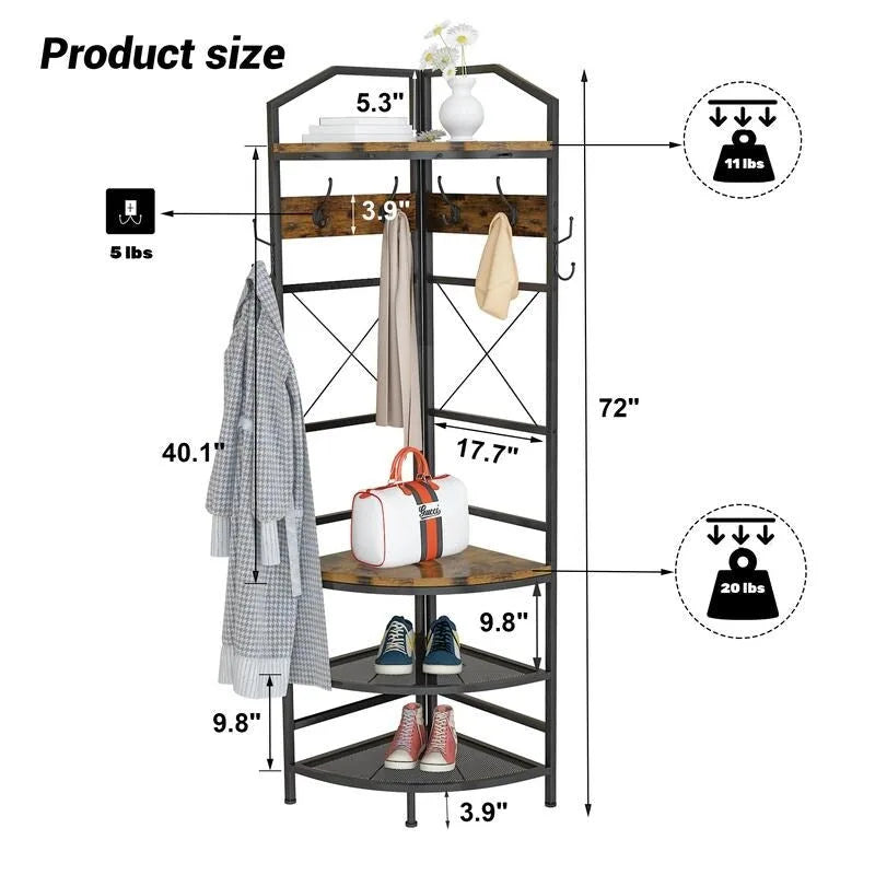 Vestiaire d'angle avec étagères, porte-manteau avec 6 crochets doubles, organisateur pour entrée, couloir, placard, chambre