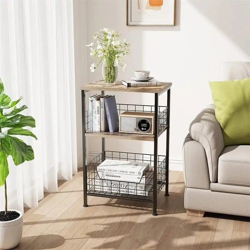 Table d'appoint industrielle rétro avec étagère de rangement - 30P x 40L x 63,5H cm