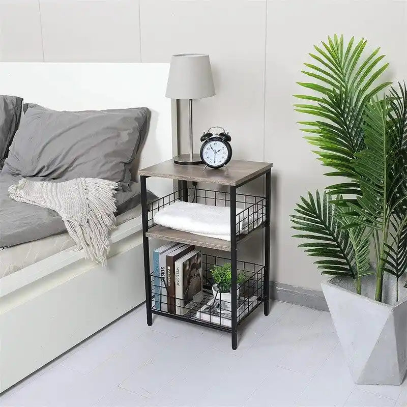 Table d'appoint industrielle rétro avec étagère de rangement - 30P x 40L x 63,5H cm