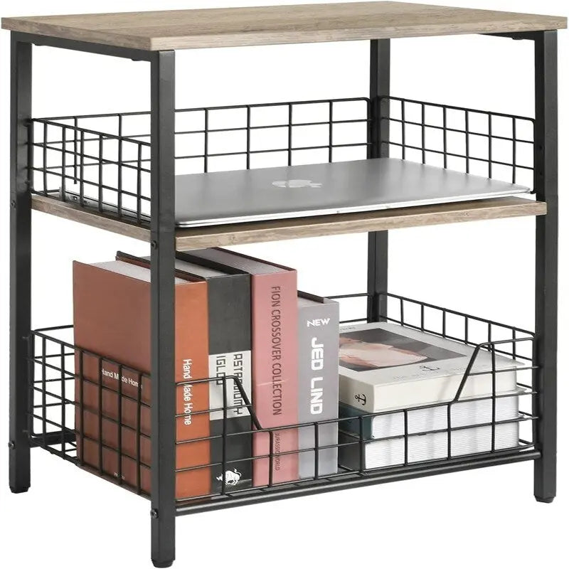 Table d'appoint industrielle rétro avec étagère de rangement - 30P x 40L x 63,5H cm