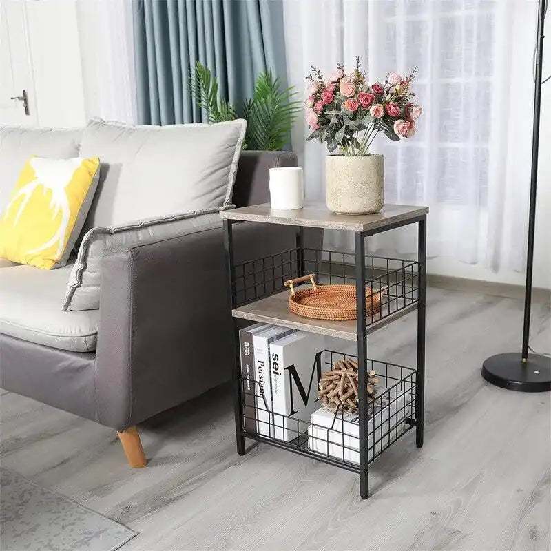 Table d'appoint industrielle rétro avec étagère de rangement - 30P x 40L x 63,5H cm