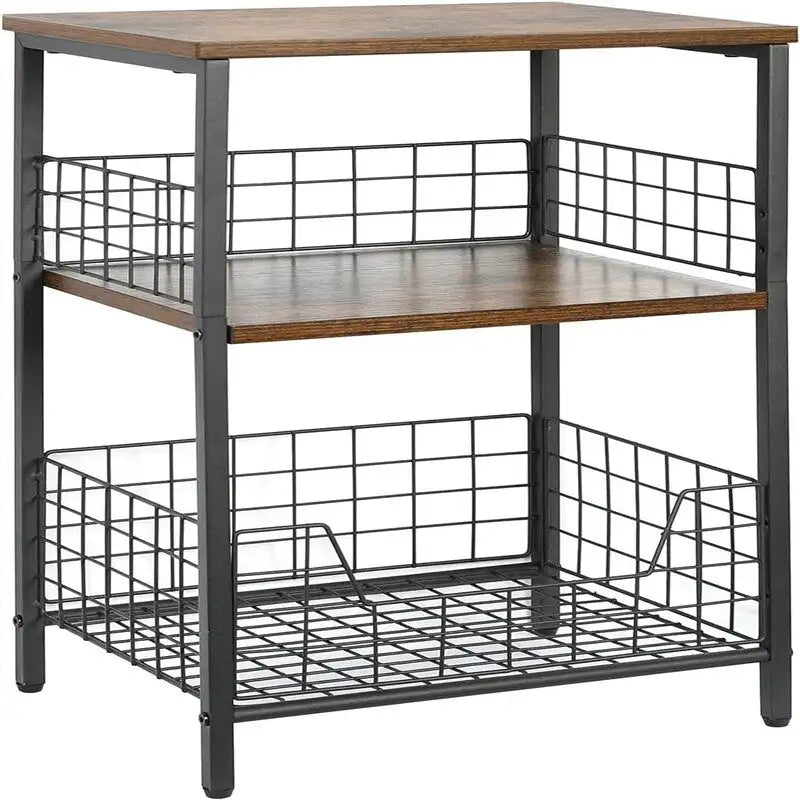 Table d'appoint industrielle rétro avec étagère de rangement - 30P x 40L x 63,5H cm