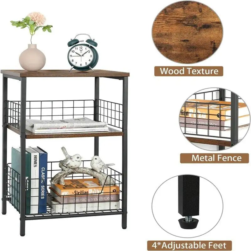 Table d'appoint industrielle rétro avec étagère de rangement - 30P x 40L x 63,5H cm