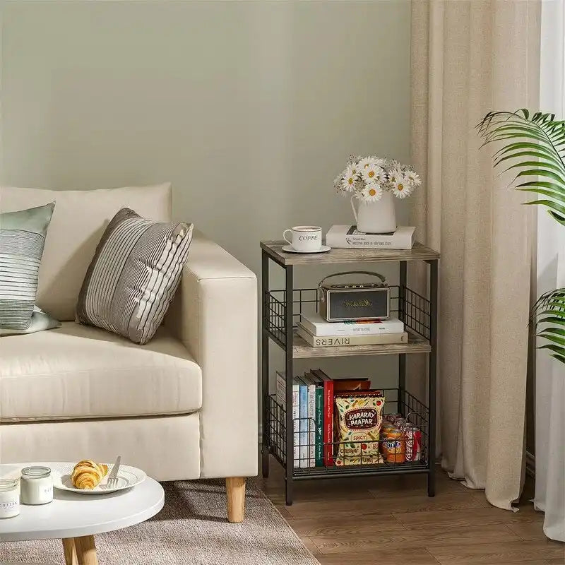 Table d'appoint industrielle rétro avec étagère de rangement - 30P x 40L x 63,5H cm