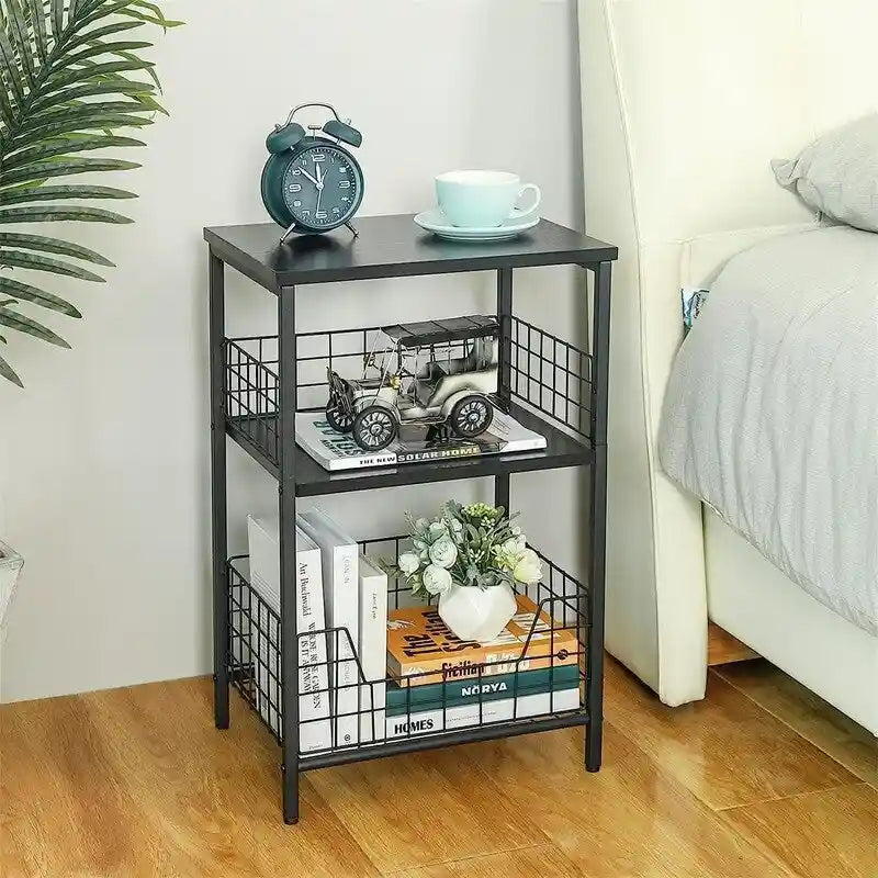 Table d'appoint industrielle rétro avec étagère de rangement - 30P x 40L x 63,5H cm