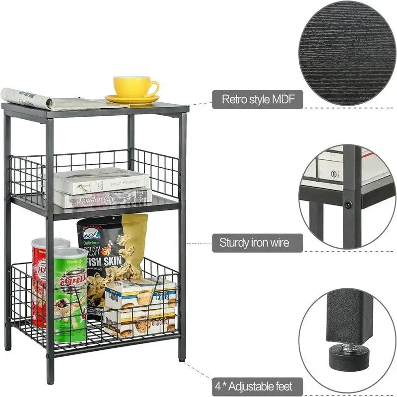 Table d'appoint industrielle rétro avec étagère de rangement - 30P x 40L x 63,5H cm