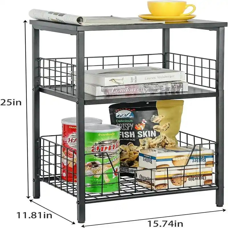 Table d'appoint industrielle rétro avec étagère de rangement - 30P x 40L x 63,5H cm