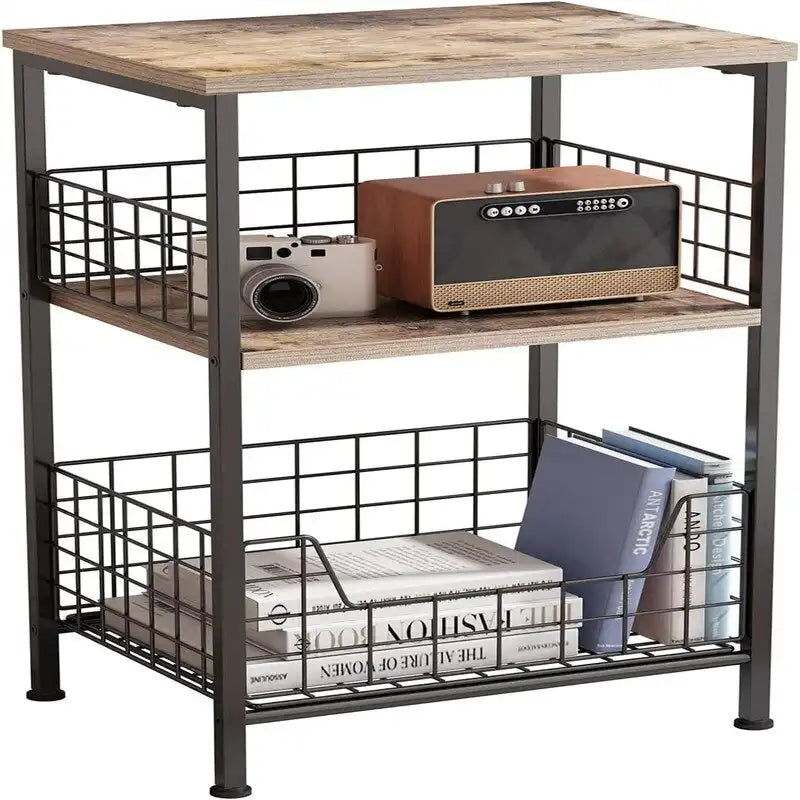 Table d'appoint industrielle rétro avec étagère de rangement - 30P x 40L x 63,5H cm