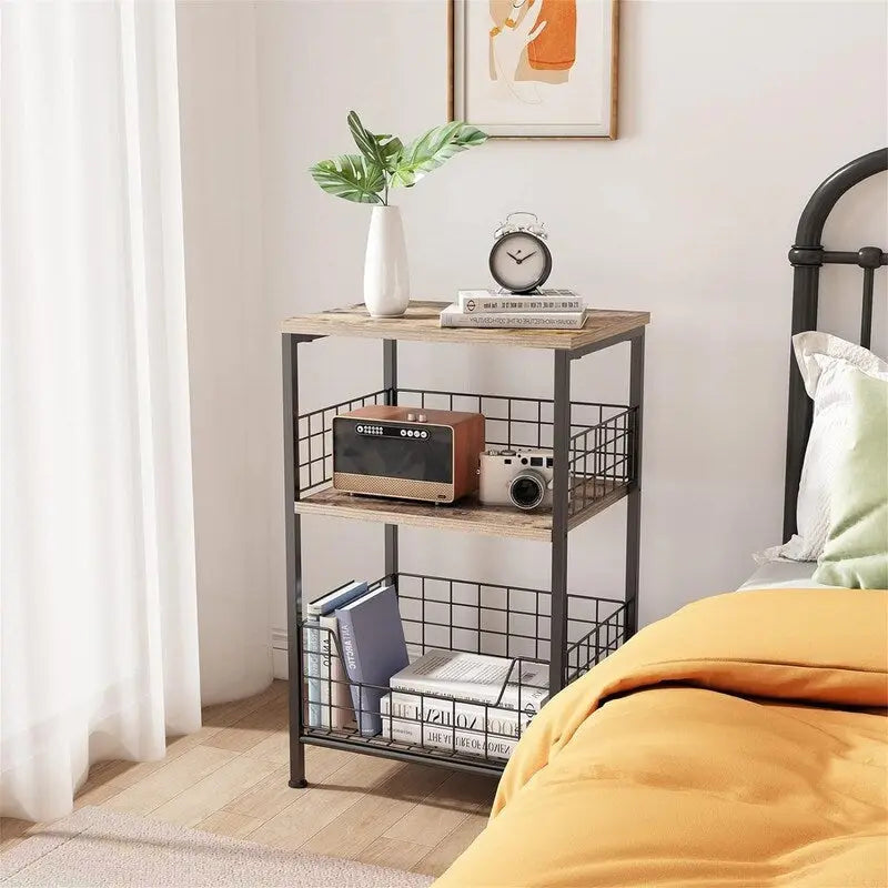 Table d'appoint industrielle rétro avec étagère de rangement - 30P x 40L x 63,5H cm